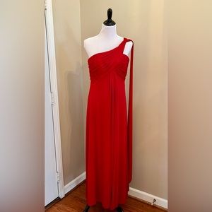 ALEX Evenings red chiffon lined off shoulder formal dress Size 12